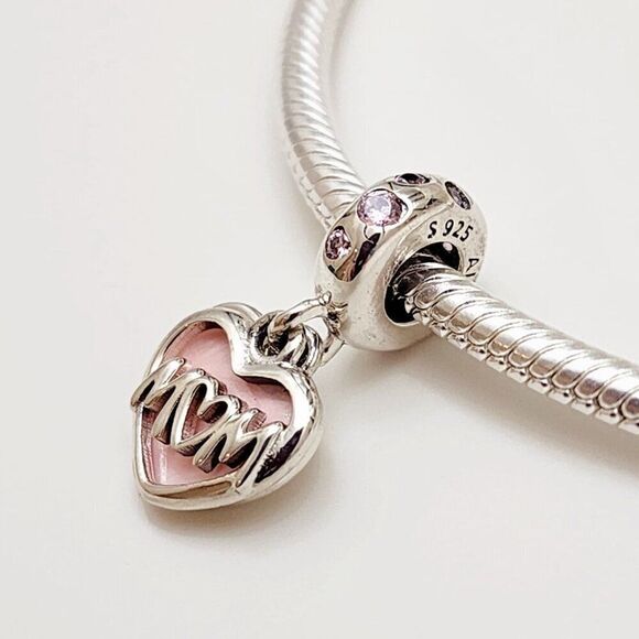 Pandora Mom Script Heart Dangle Charm - Picture 2 of 7